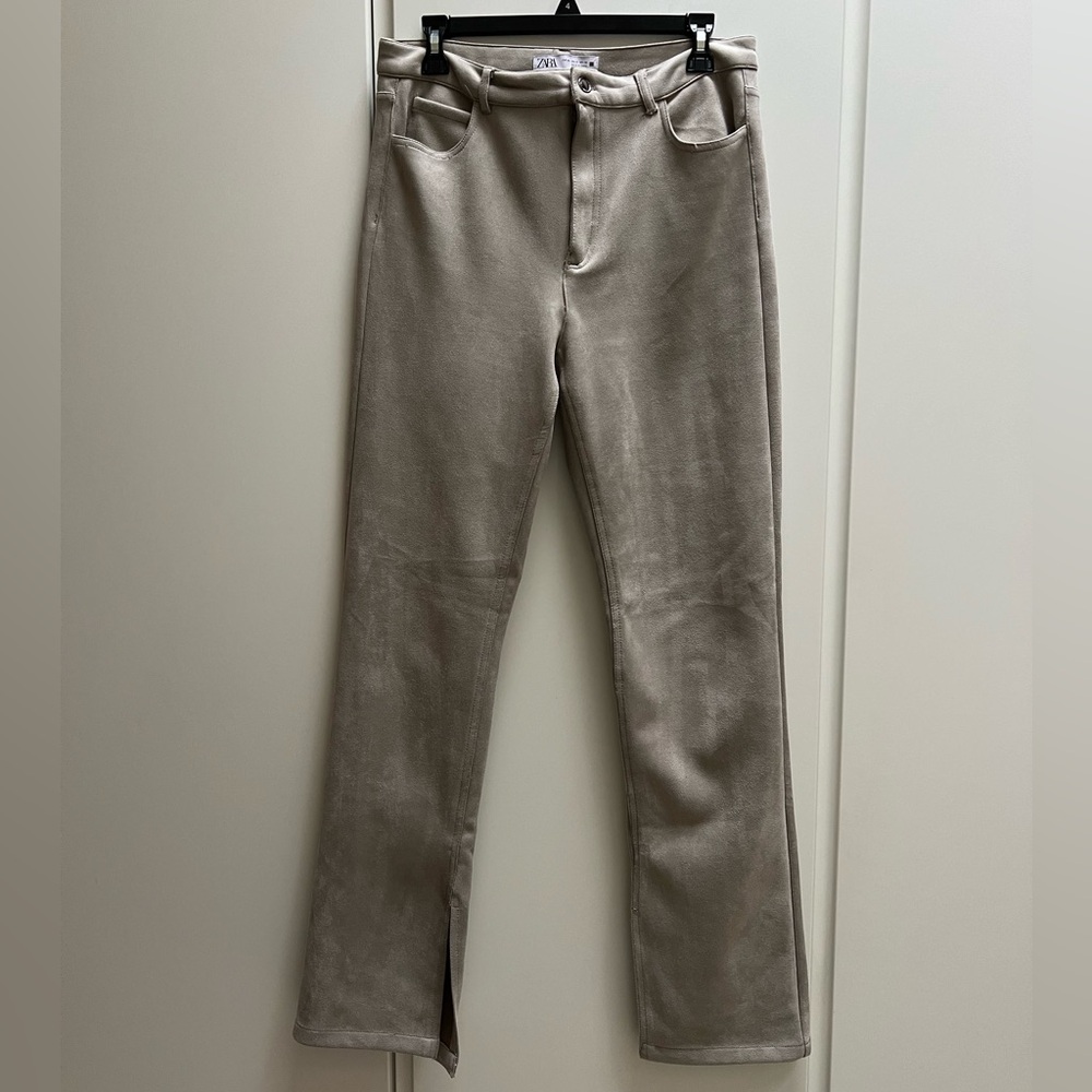 Zara Faux Suede Split Hem Pants